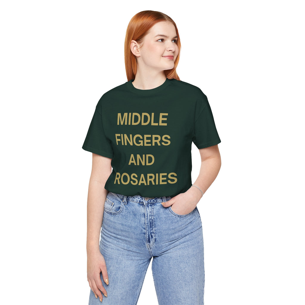 Middle Fingers and Rosaries Unisex Tee,