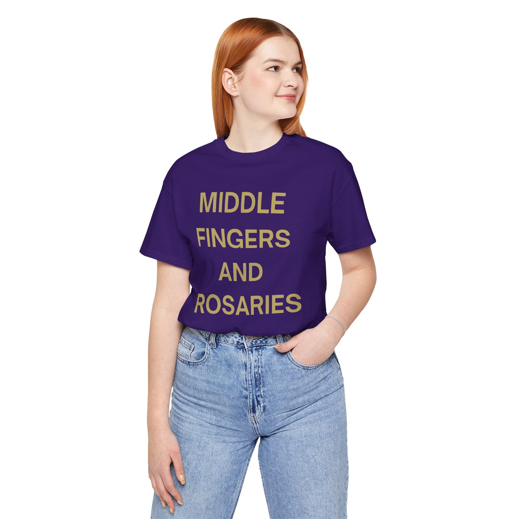 Middle Fingers and Rosaries Unisex Tee,