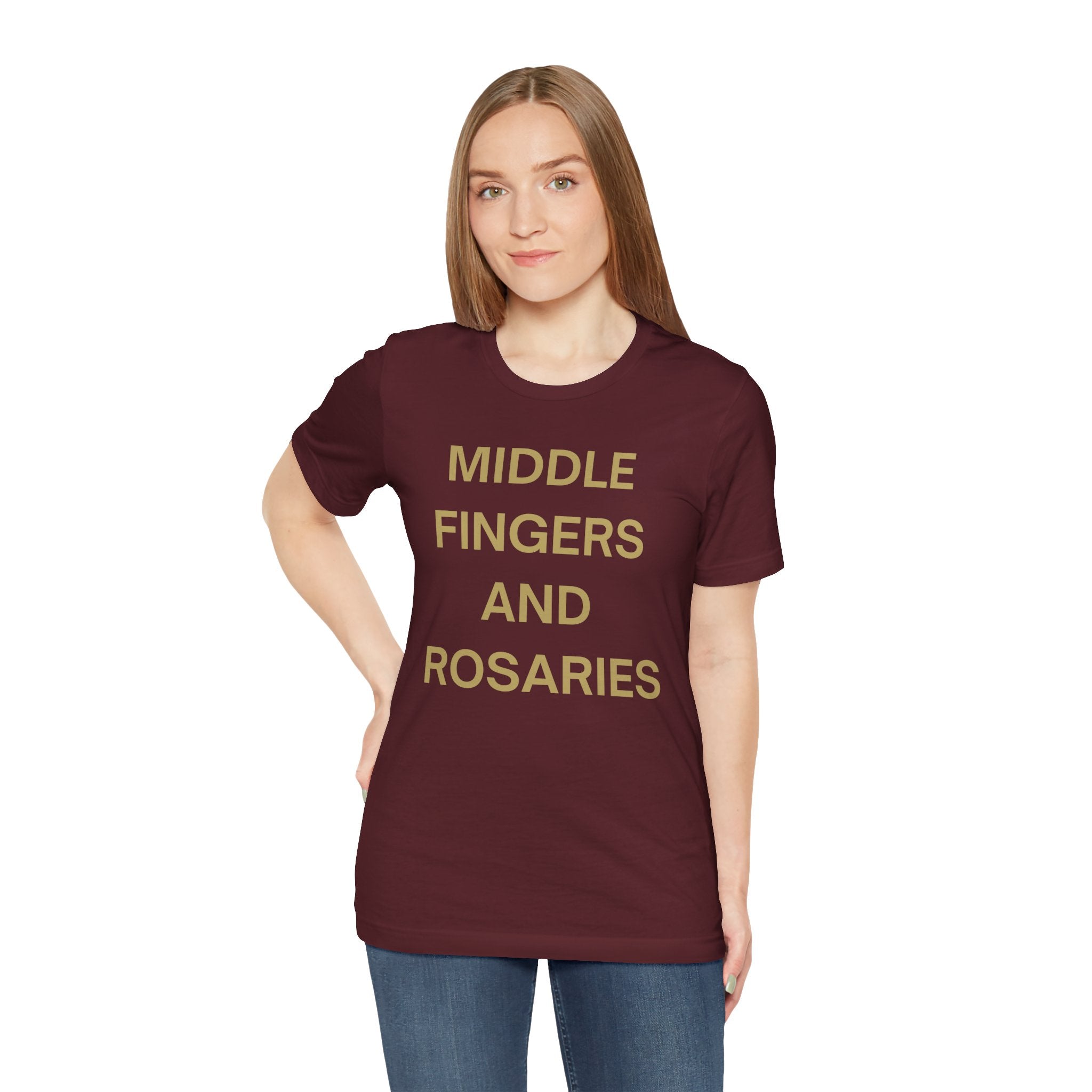 Middle Fingers and Rosaries Unisex Tee,
