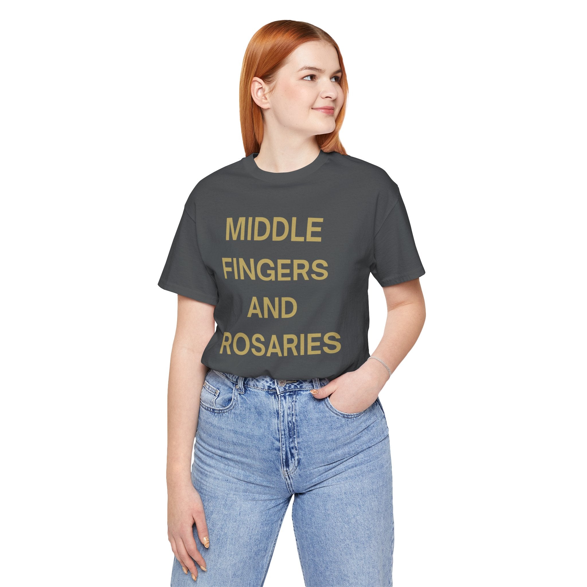 Middle Fingers and Rosaries Unisex Tee,