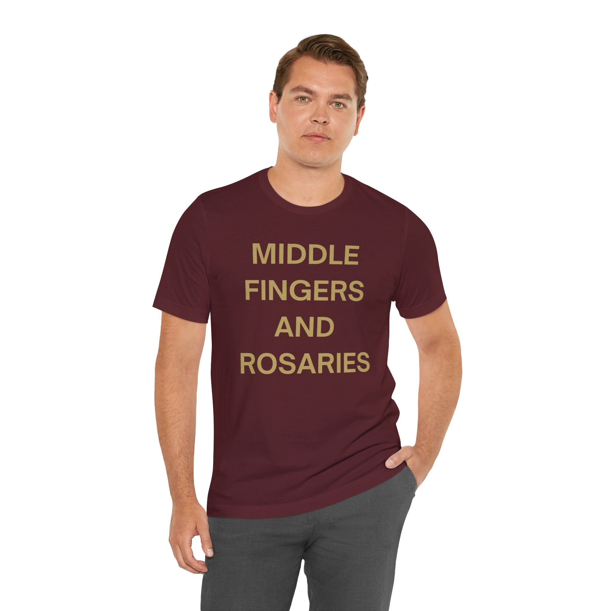 Middle Fingers and Rosaries Unisex Tee,