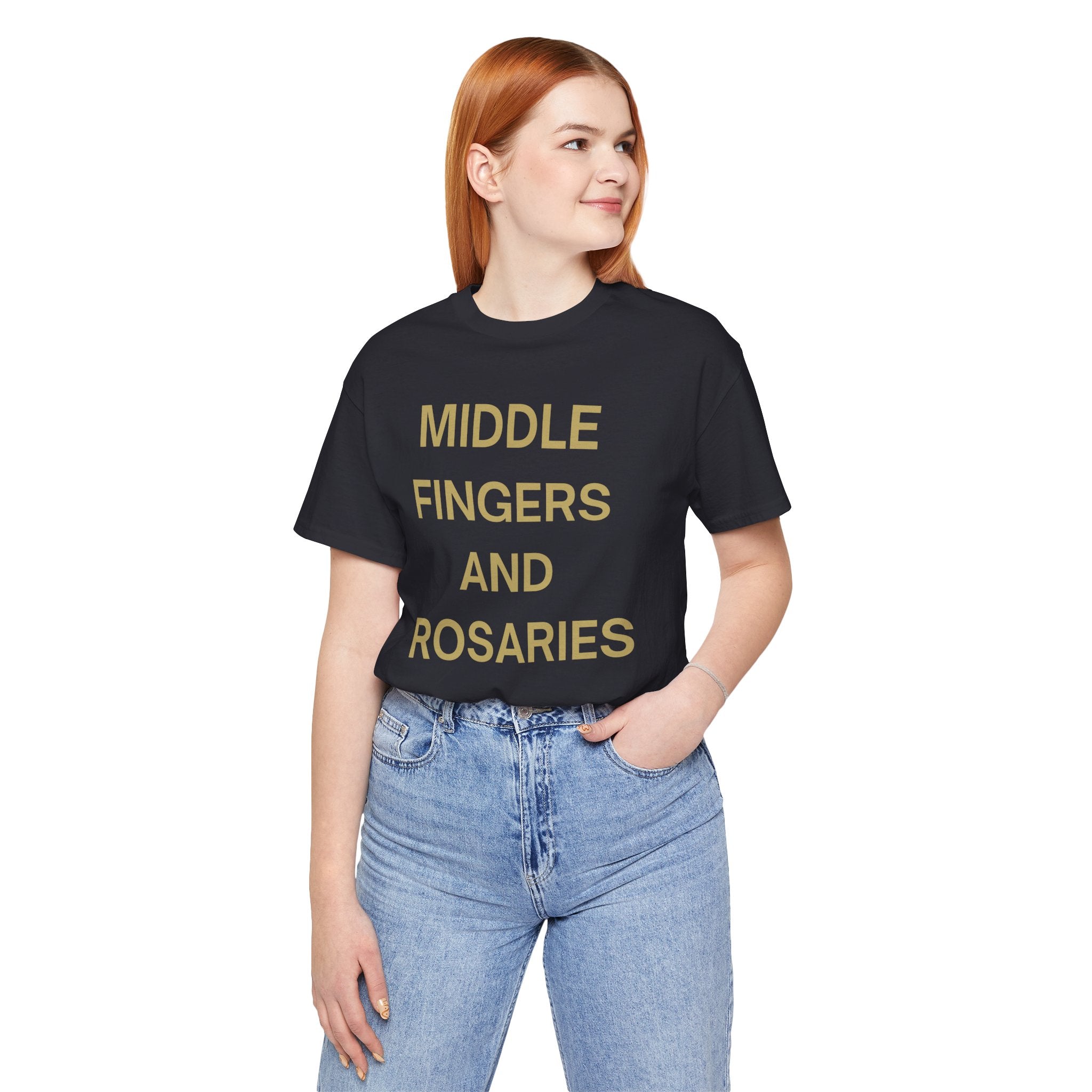 Middle Fingers and Rosaries Unisex Tee,
