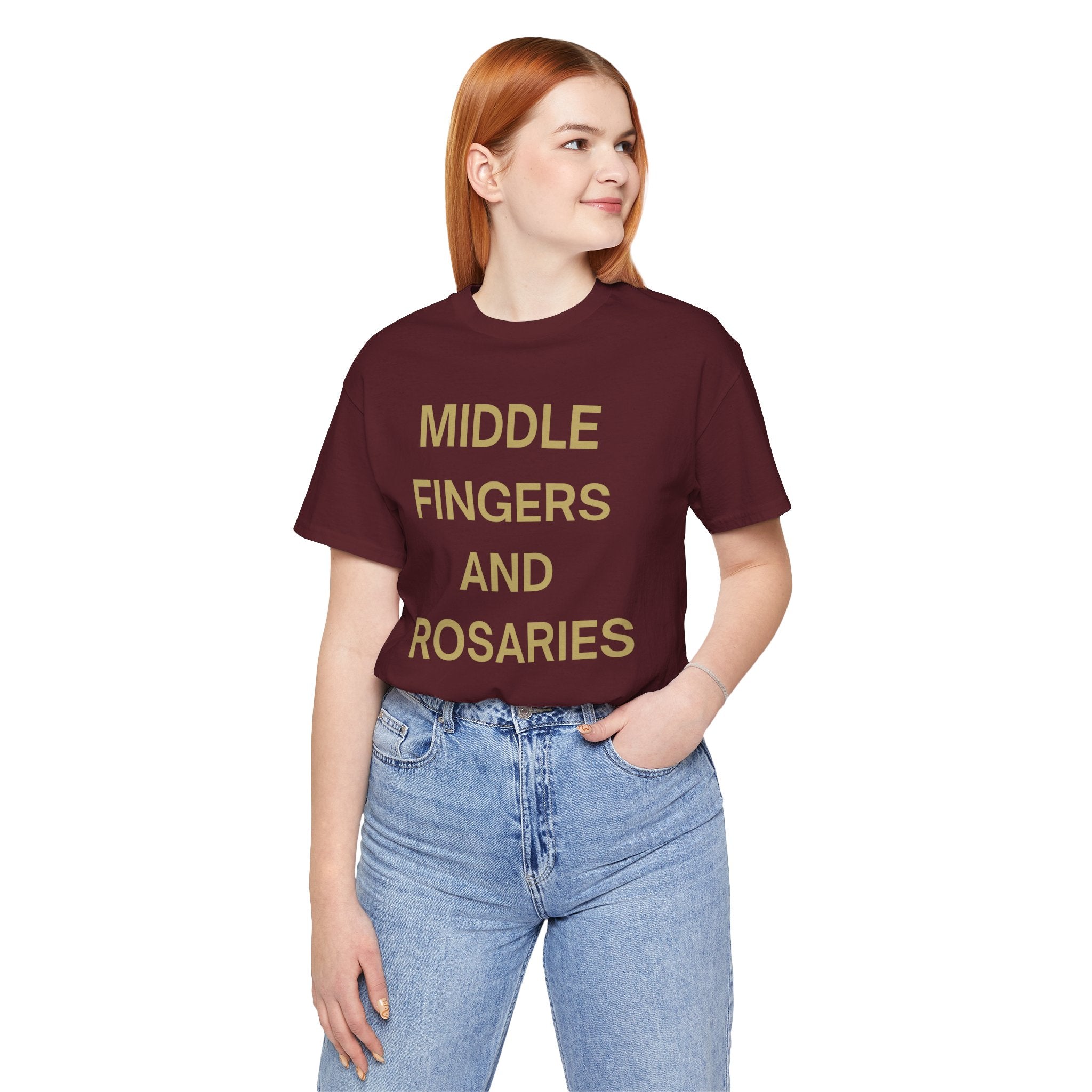 Middle Fingers and Rosaries Unisex Tee,