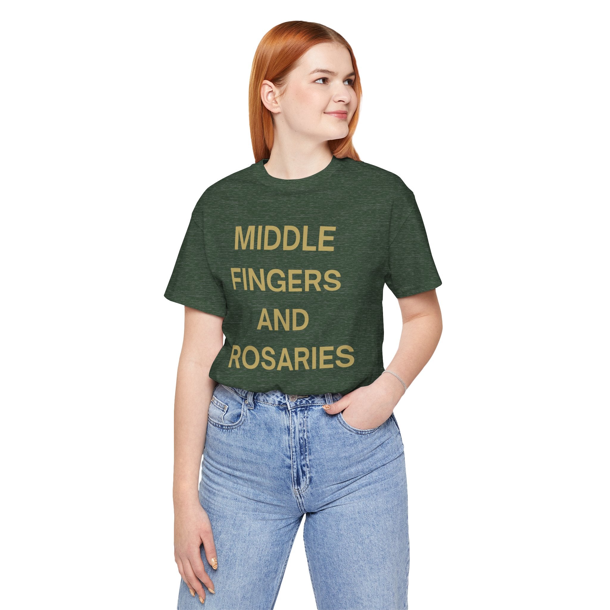 Middle Fingers and Rosaries Unisex Tee,