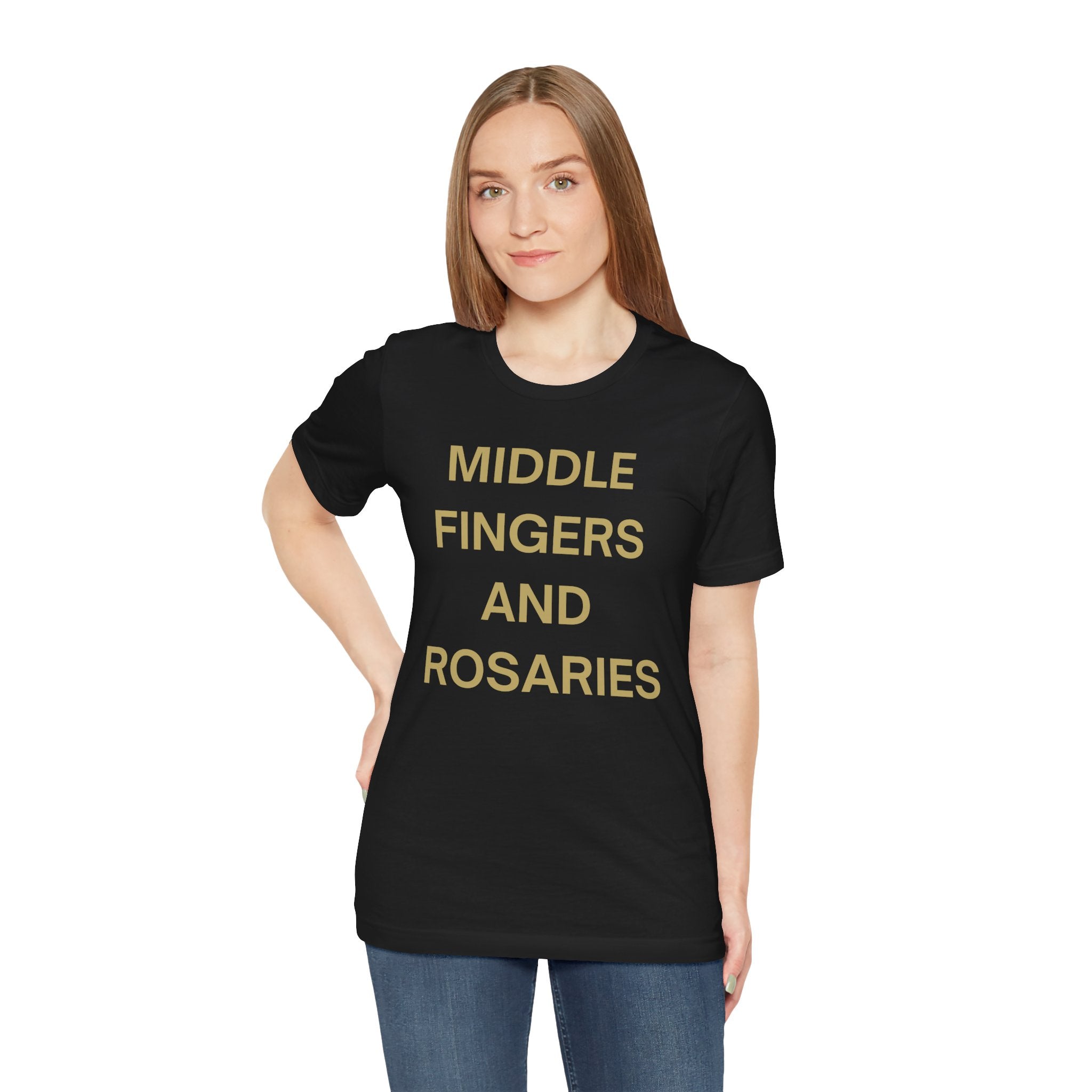 Middle Fingers and Rosaries Unisex Tee,