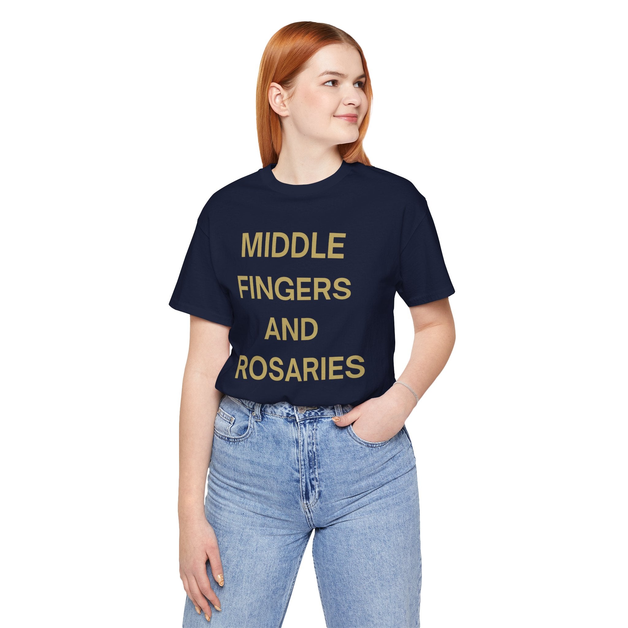 Middle Fingers and Rosaries Unisex Tee,